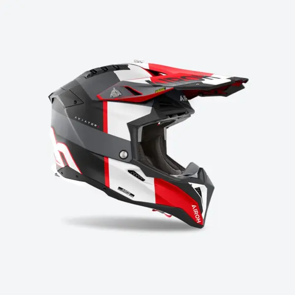 קסדת שטח אירו AIROH Aviator 3 Monarch אפור/אדום/לבן מט – תמונה 2