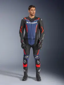 חליפת עור 2 חלקים אלפינסטארס Alpinestars GP Force V2 2PC בצבע שחור כחול אדום פלואורסצנטי