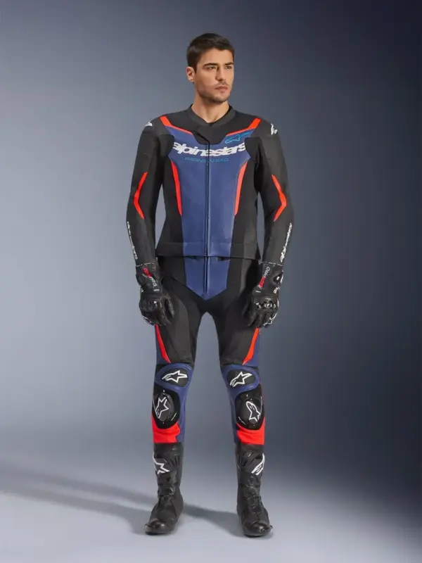 חליפת עור 2 חלקים אלפינסטארס Alpinestars GP Force V2 2PC בצבע שחור כחול אדום פלואורסצנטי
