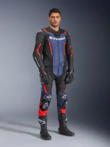חליפת עור 2 חלקים אלפינסטארס ALPINESTARS GP Force V2 2PC שחור כחול אדום פלואורסצנטי – תמונה 2