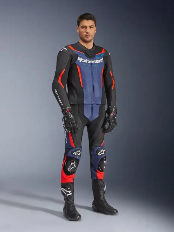 חליפת עור 2 חלקים אלפינסטארס ALPINESTARS GP Force V2 2PC שחור כחול אדום פלואורסצנטי – תמונה 2
