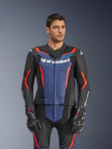 חליפת עור 2 חלקים אלפינסטארס ALPINESTARS GP Force V2 2PC שחור כחול אדום פלואורסצנטי – תמונה 6