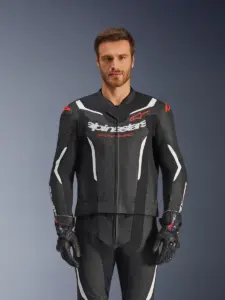 חליפת עור 2 חלקים אלפינסטארס ALPINESTARS GP Force V2 2PC שחור לבן אדום פלואורסצנטי – תמונה 5