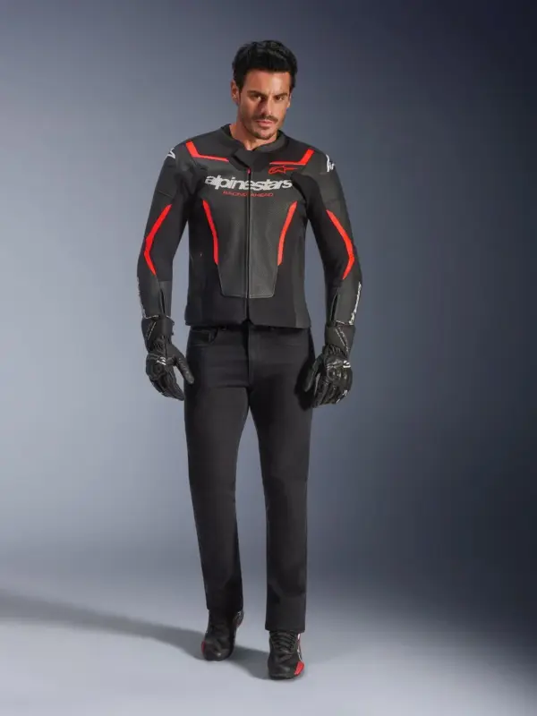 מעיל עור אלפינסטארס ALPINESTARS GP Force V2 Airflow שחור אדום פלואורסצנטי – תמונה 2