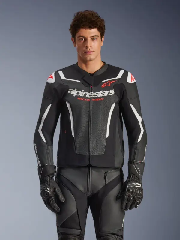 מעיל עור אלפינסטארס Alpinestars GP Force V2 Airflow בצבע שחור לבן