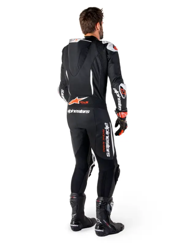 חליפת עור חלק אחד אלפינסטארס ALPINESTARS GP-R7 1PC שחור לבן אדום פלואורסצנטי – תמונה 2