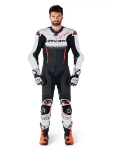 חליפת עור חלק אחד אלפינסטארס Alpinestars GP-R7 1PC בצבע לבן שחור אדום פלואורסצנטי