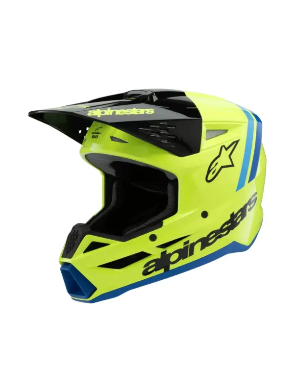 קסדת שטח לילדים אלפינסטארס ALPINESTARS S-M3 Youth Radium צהוב פלואורסצנטי שחור כחול – תמונה 2
