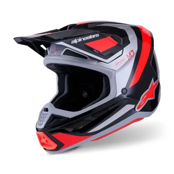 קסדת שטח אלפינסטארס Alpinestars S-M7 Rise בצבע שחור כסף אדום