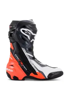 מגפי רכיבה אלפינסטארס Alpinestars Supertech R בצבע שחור אדום פלואורסצנטי לבן אפור