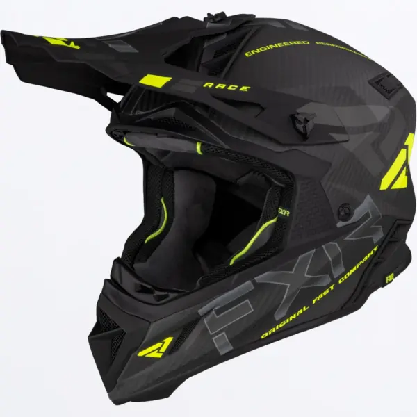 קסדת שטח FXR Helium Carbon בצבע שחור קרבון עם צהוב זוהר