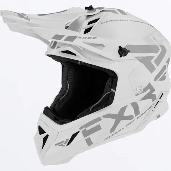 קסדת שטח FXR Helium Prime בצבע לבן עם גרפיקה אפורה