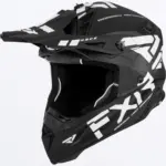 קסדת שטח FXR Helium Race Div בצבע שחור עם גרפיקה לבנה