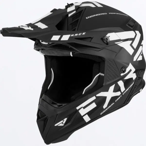 קסדת שטח FXR Helium Race Div בצבע שחור עם גרפיקה לבנה