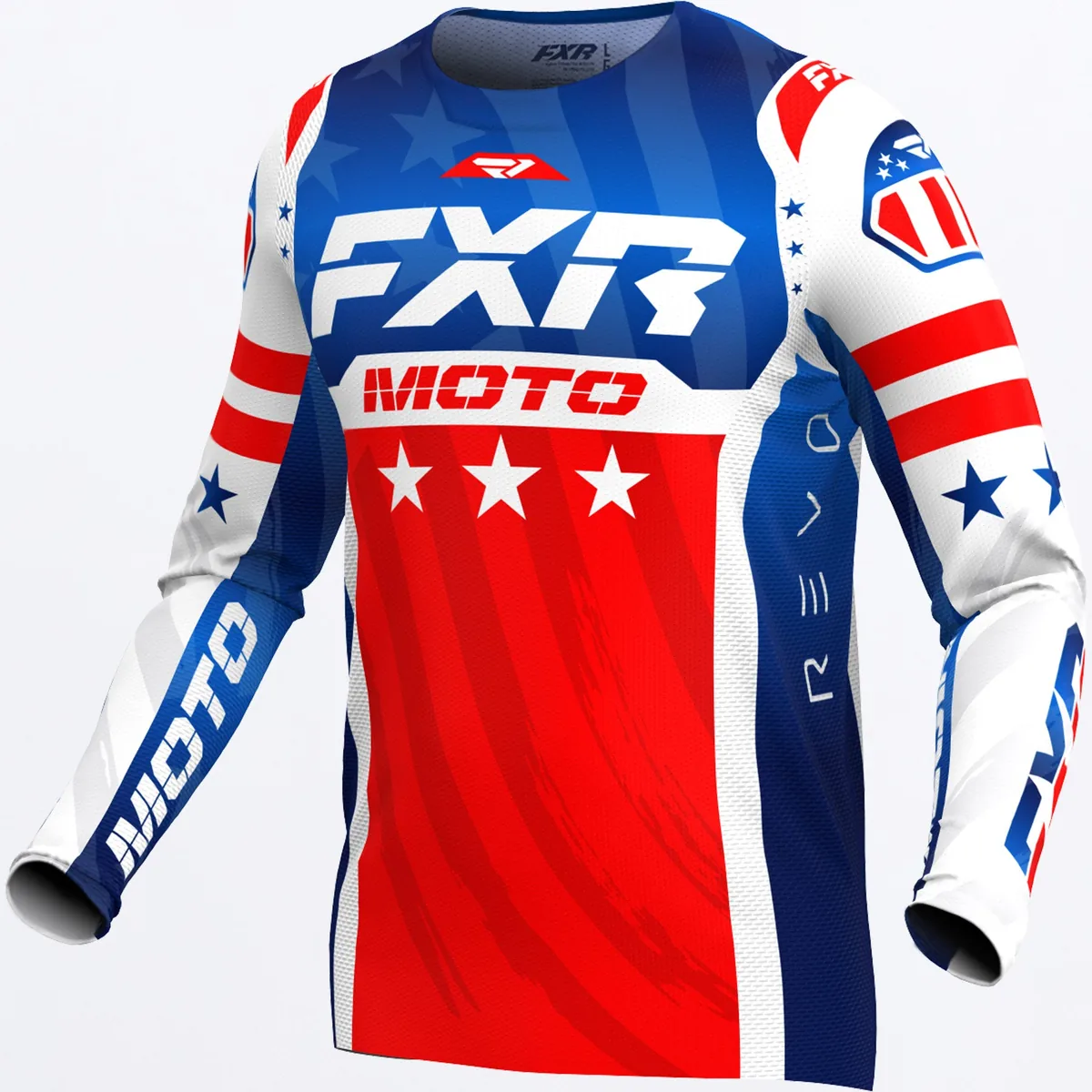 חליפת רכיבה FXR Revo Pro MX LE בעיצוב Liberty אדום כחול לבן חליפת רכיבה FXR Revo Pro MX LE בעיצוב Liberty אדום כחול לבן