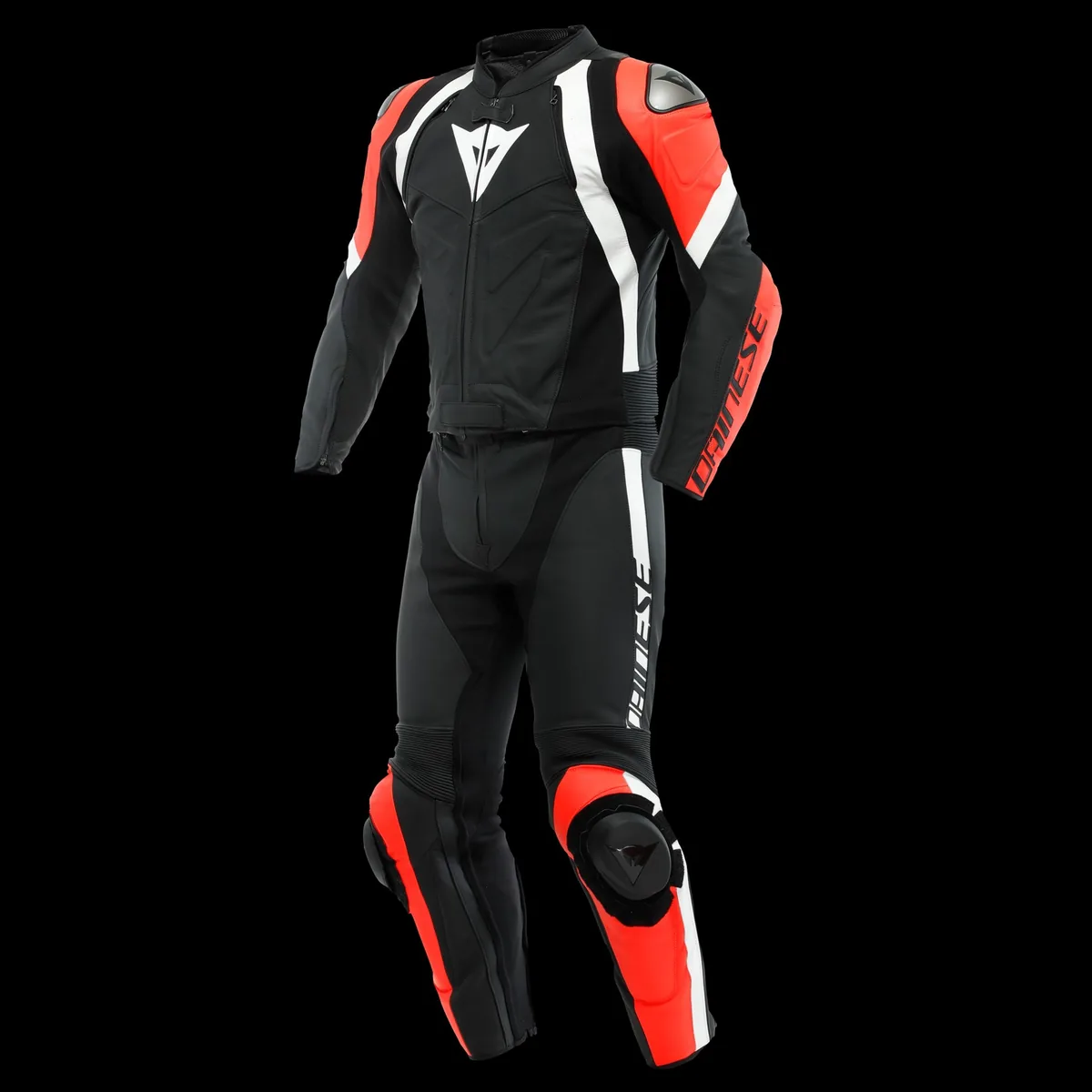 חליפת עור שני חלקים DAINESE Avro 4 בשחור אדום ולבן חליפת עור שני חלקים DAINESE Avro 4 בשחור אדום ולבן