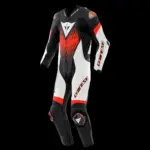 חליפת עור מחלק אחד DAINESE Laguna Seca 6 בשחור לבן ואדום פלואורסצנטי