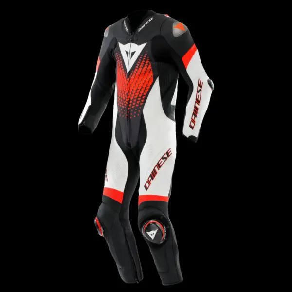 חליפת עור מחלק אחד DAINESE Laguna Seca 6 בשחור לבן ואדום פלואורסצנטי