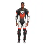 חליפת עור מחלק אחד DAINESE Laguna Seca 6 שחור לבן אדום פלואורסצנטי – תמונה 3