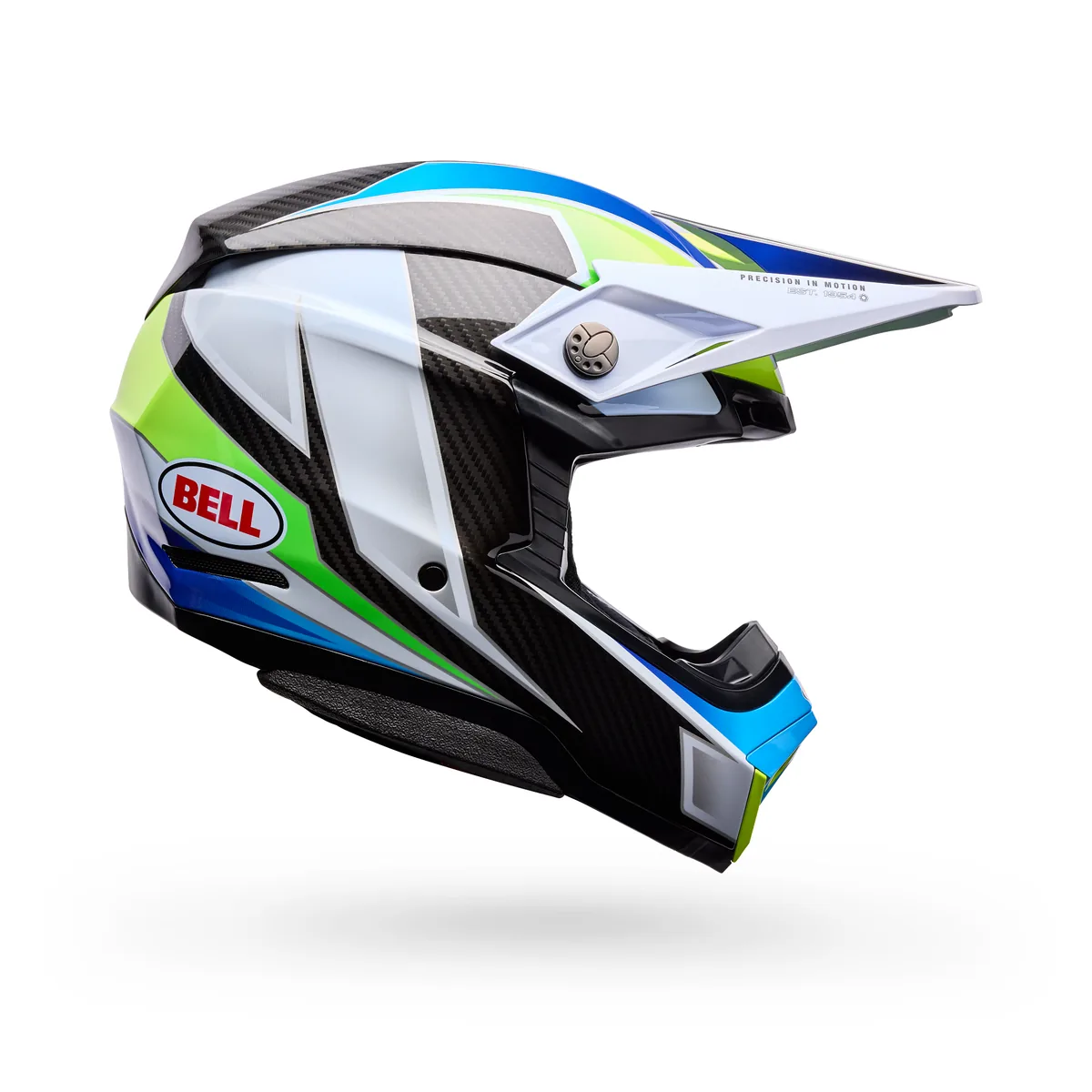 קסדת שטח BELL Moto-10 Spherical Grid בלבן ושחור עם כחול וירוק-צהוב קסדת שטח BELL Moto-10 Spherical Grid בלבן ושחור עם כחול וירוק-צהוב
