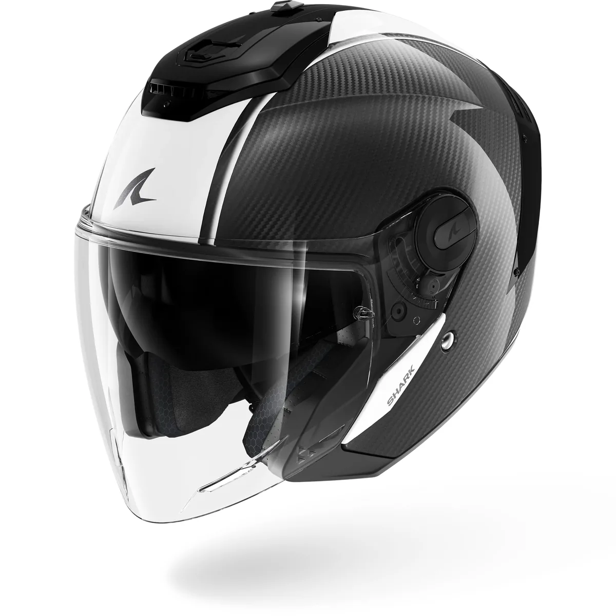 קסדה פתוחה SHARK RS Jet Carbon Skin קרבון עם פס לבן קסדה פתוחה SHARK RS Jet Carbon Skin קרבון עם פס לבן