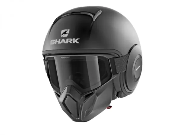קסדה פתוחה SHARK Street Drak בצבע שחור מט עם מסכה ומשקפיים