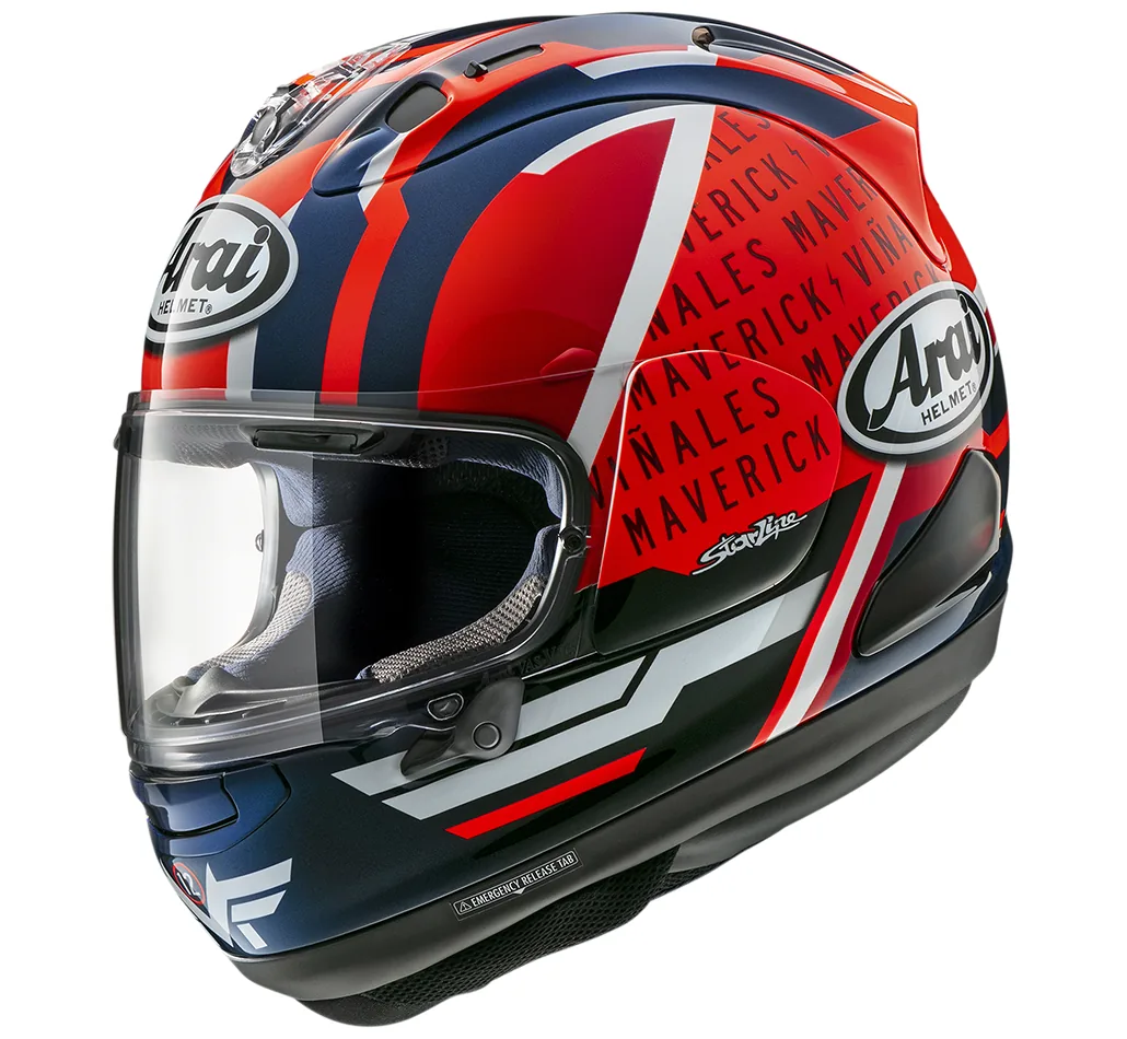 קסדה מלאה Arai RX-7V EVO בעיצוב מאבריק בכחול ואדום קסדה מלאה Arai RX-7V EVO בעיצוב מאבריק בכחול ואדום