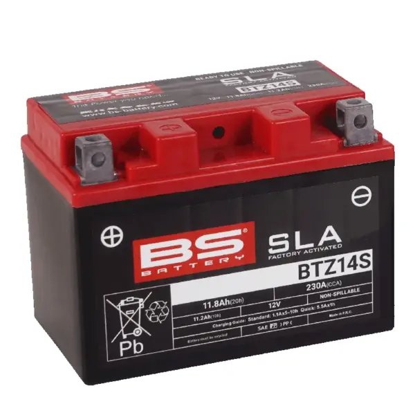 מצבר BS BATTERY BTZ14S SLA בצבע שחור-אדום