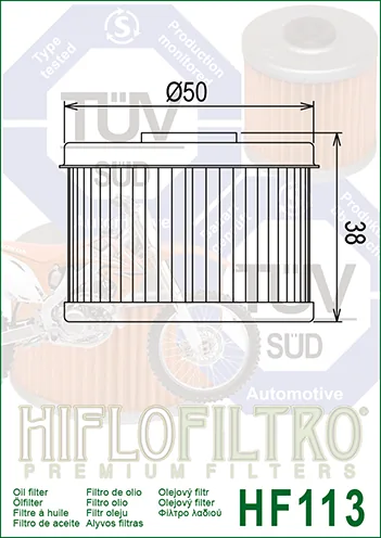 מסנן שמן לאופנוע HIFLOFILTRO HF113 – תמונה 2