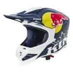 קסדת שטח KINI Red Bull Competition בכחול כהה ולבן, מבט אלכסוני מלפנים