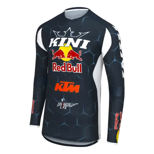 חולצת רכיבה KINI Red Bull Competition בצבע כחול כהה ולבן, מבט מלפנים