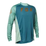 חולצת רכיבת אופניים ארוכה פוקס FOX Defend בגוון כחול-ירוק, מבט מלפנים