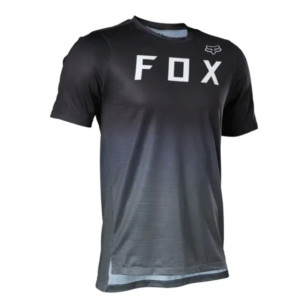חולצת רכיבת אופני שטח קצרה פוקס FOX Flexair בגוון שחור-אפור, מבט מלפנים
