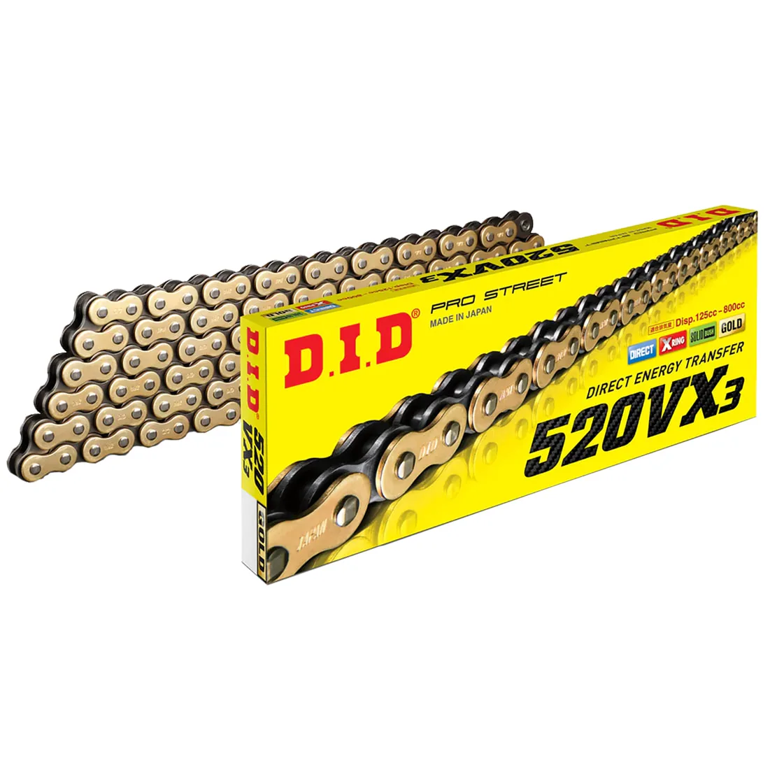 שרשרת הנעה D.I.D 520VX3 זהב 118 חוליות שרשרת הנעה D.I.D 520VX3 זהב 118 חוליות
