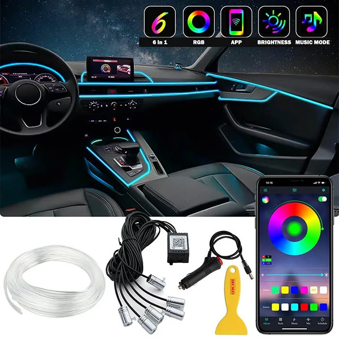 תאורת אווירה לייזר RGB לרכב – 6 יחידות עם שלט ואפליקציה תאורת אווירה לייזר RGB לרכב – 6 יחידות עם שלט ואפליקציה
