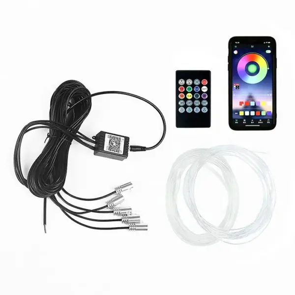 סט תאורת אווירה לייזר RGB אוניברסלי לרכב 6 יחידות עם שלט ואפליקציה – תמונה 2
