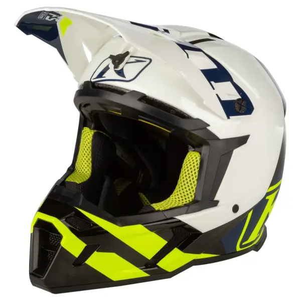 קסדת שטח קליים KLIM F5 Koroyd בגוון לבן צהוב כחול, מבט צד