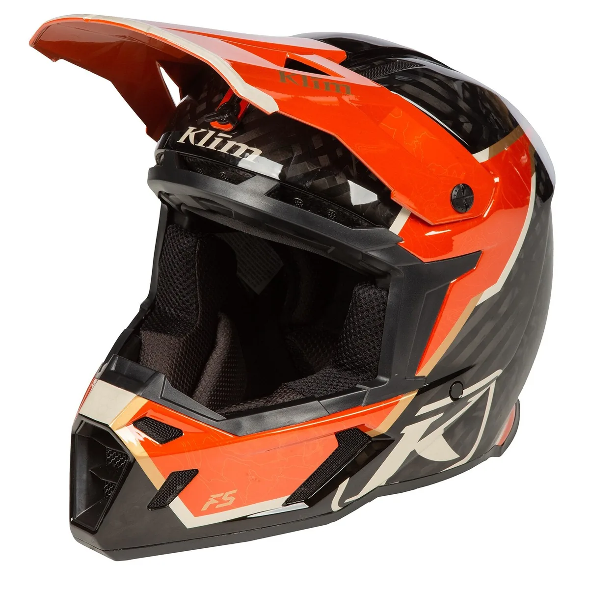 קסדת שטח KLIM F5 Koroyd בגוון שחור כתום, מבט צד קסדת שטח קליים KLIM F5 Koroyd בגוון שחור כתום, מבט צד