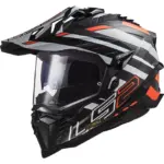 קסדת אדוונצ'ר קרבון אל אס 2 LS2 Explorer Carbon בצבע קרבון עם גרפיקה שחור-כתום-לבן