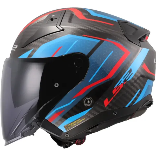 קסדה פתוחה קרבון אל אס 2 LS2 Infinity II Carbon בצבע קרבון עם גרפיקה כחול-אדום