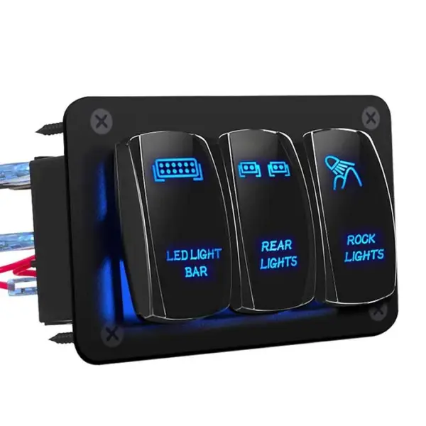 לוח מפסקים מואר 3 מתגים לרכב – תאורת LED כחולה