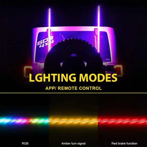 מוט תאורת לד RGB גמיש לרכב ולשטח עם שלט ואפליקציה | 45/60/90 ס"מ – תמונה 2