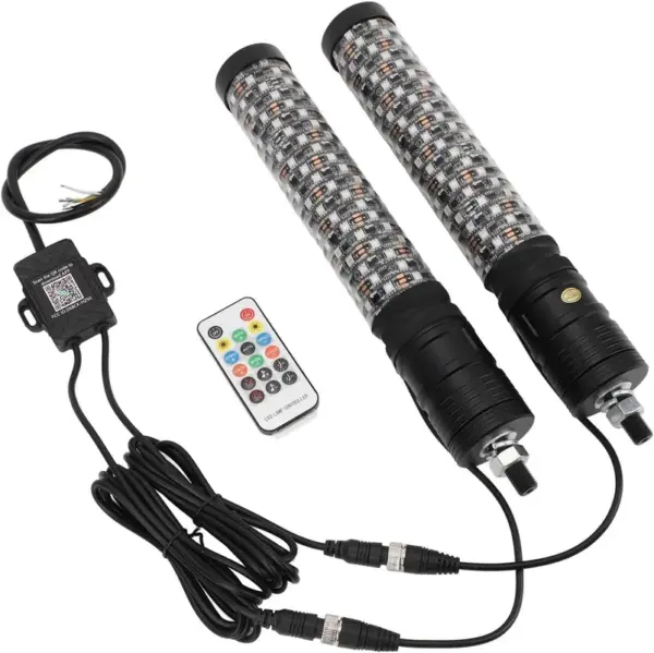 זוג מוטות לד RGB ספירלה גמיש לרכב ולשטח עם שלט ואפליקציה | 60/40 ס"מ – תמונה 2